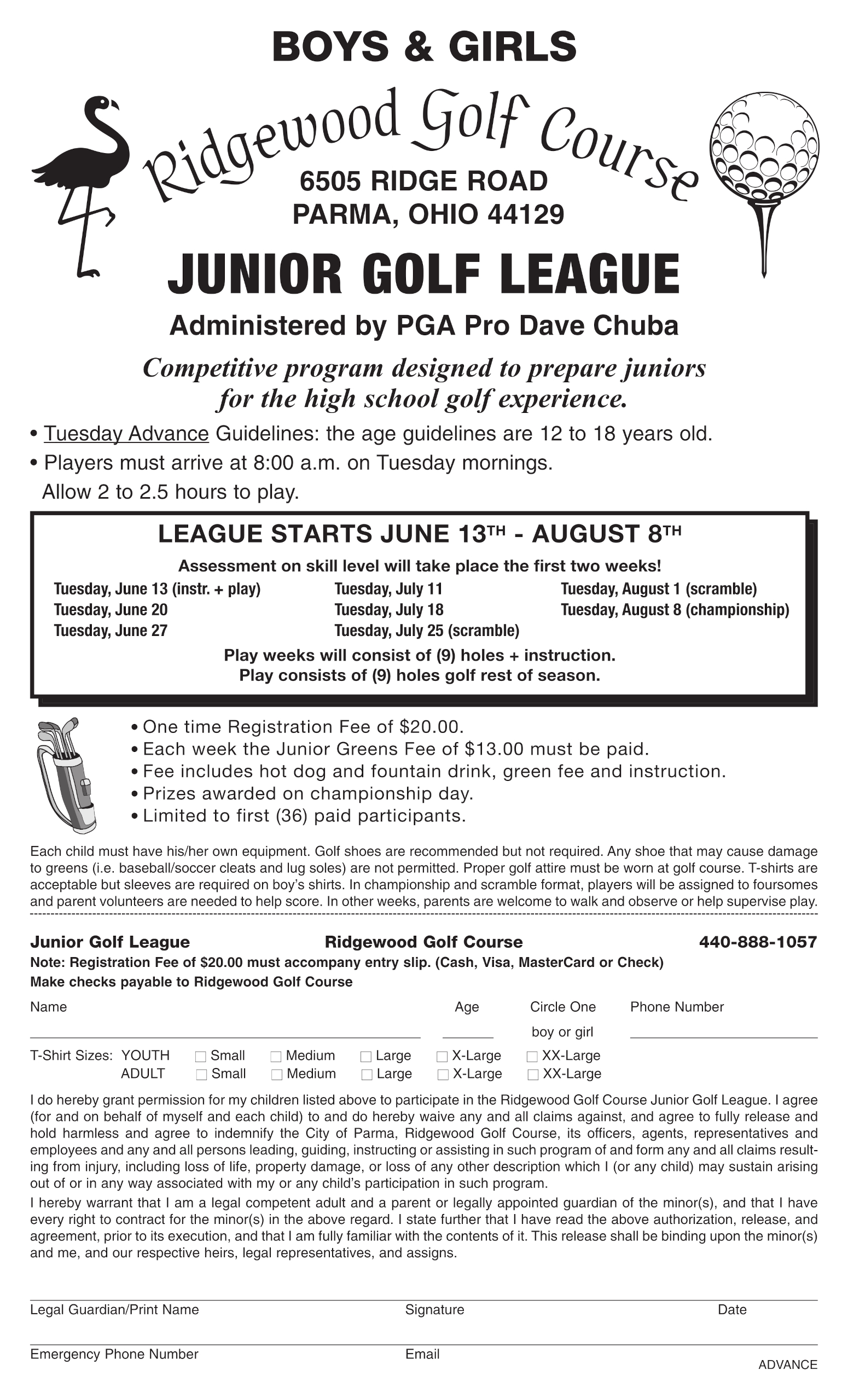 Ridgewood Golf Course | Junior League - (2023) Ridgewood Golf Course Junior League – Junior Golf Camp Advance Level (Flyer)